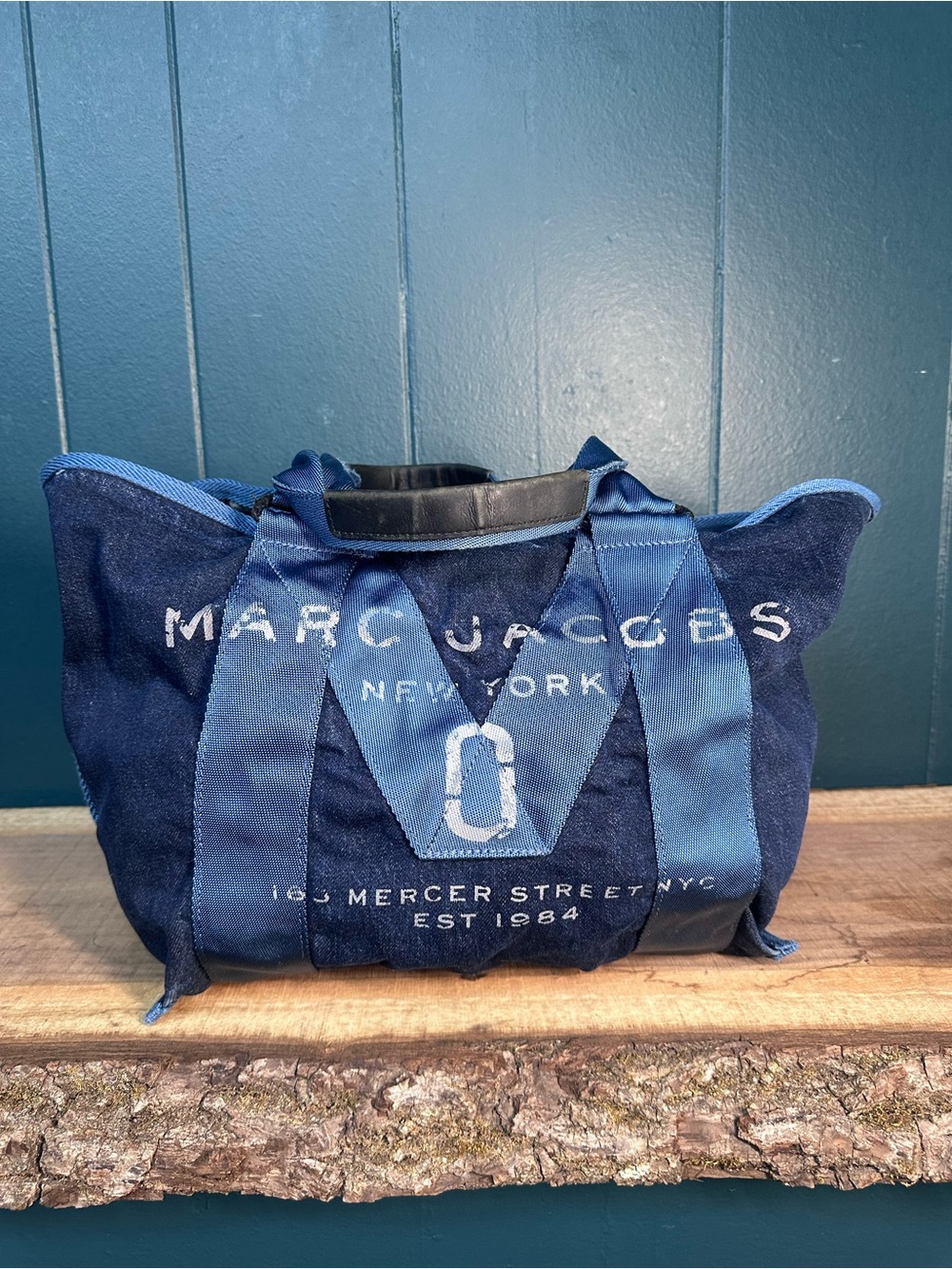 Marc Jacobs 163 Mercer Street NYC Denim Tote Bag Archive Navy Blue